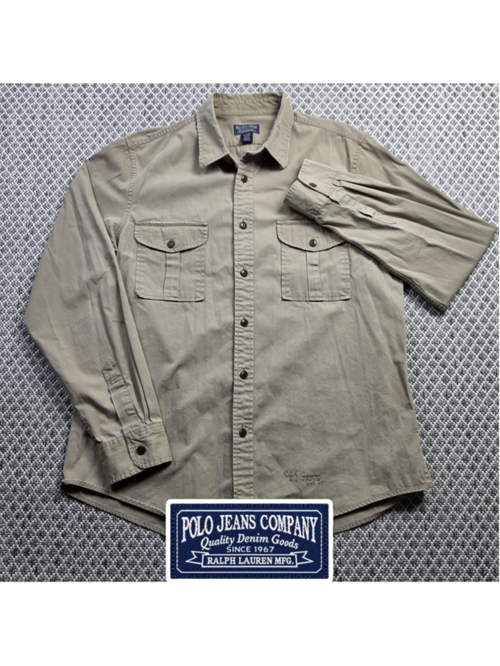 Vintage Polo Jeans Co Ralph Lauren Mens XL Safari Military Utility Shirt Khaki